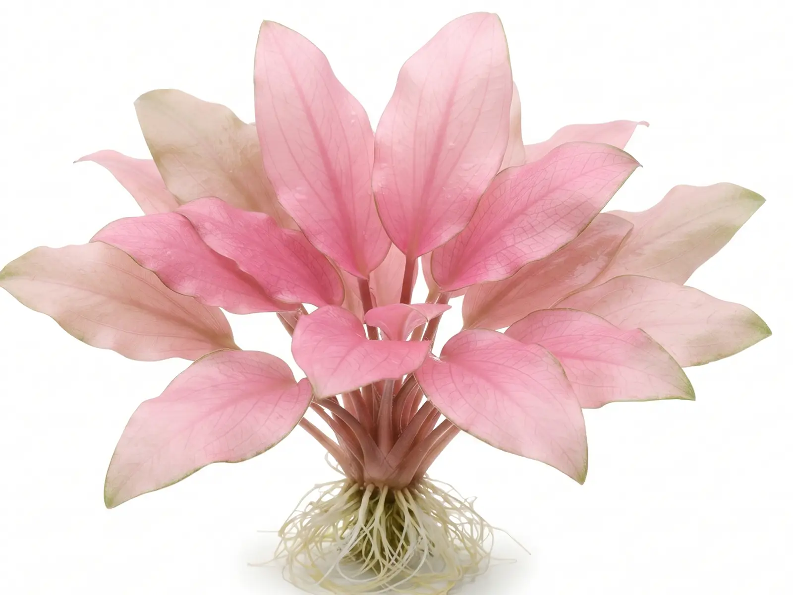 Cryptocoryne wendtii 'Pink Flamingo' against white background